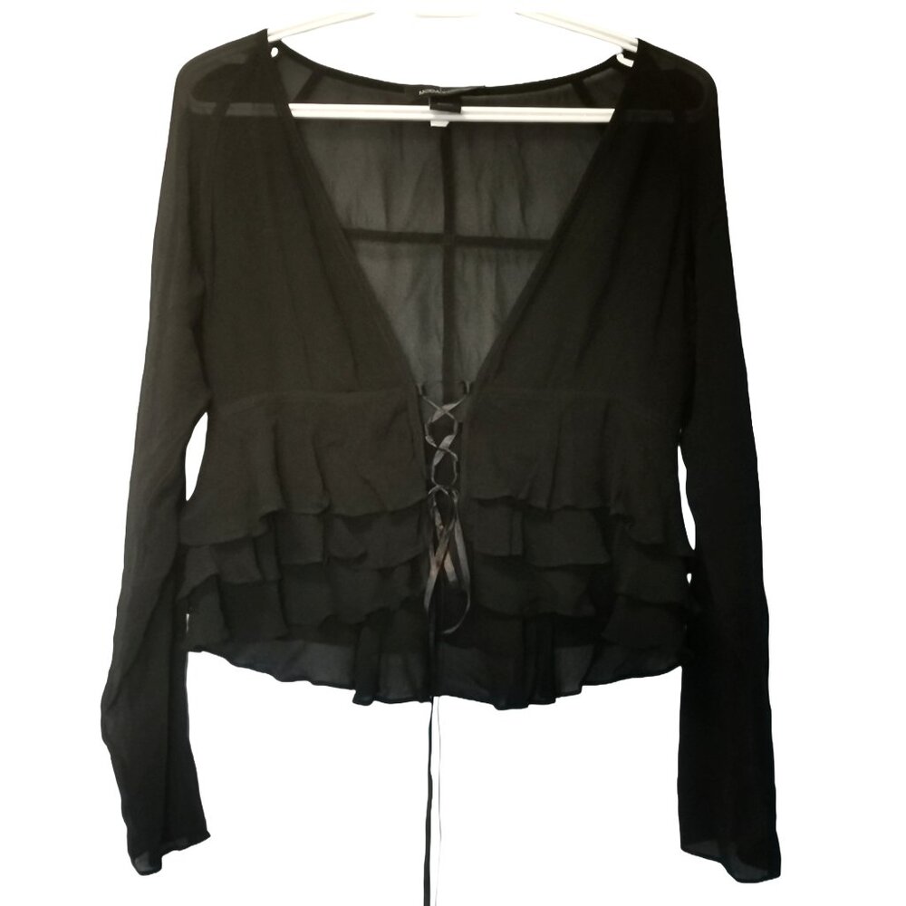 100% Silk Tiered Lace-Up Top from Moda International by Victoria Secret Size M